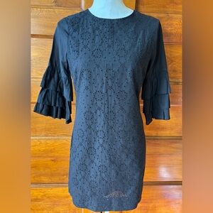 Black Eyelet Dress with Ruffle Sleeves